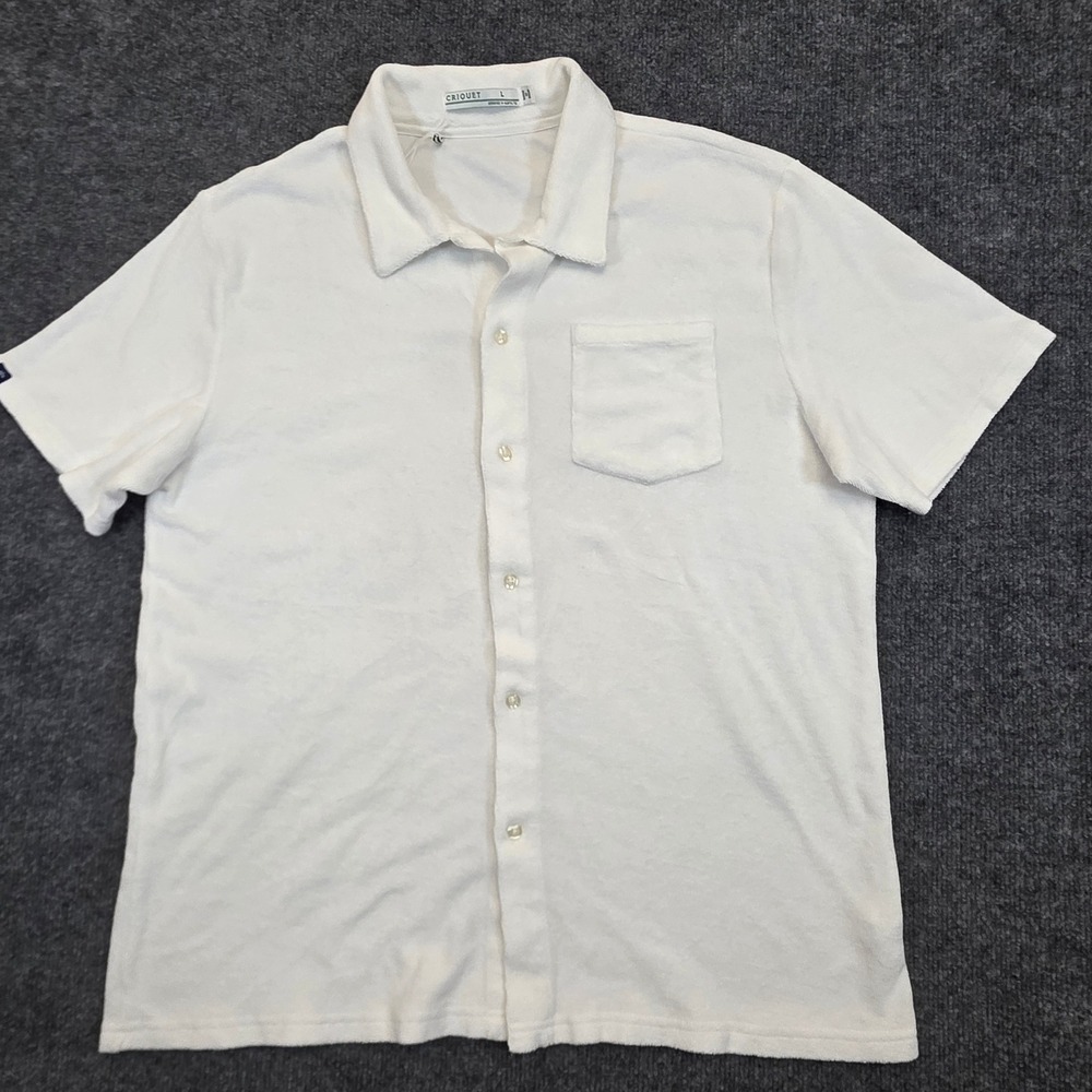 Criquet Shirt Mens Large White Terry Cloth Short Sleeve Casual Button Up